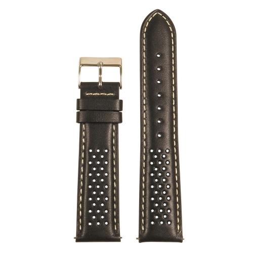 STRAPSCO  Perforated Gt Rally Racing Leather Watch Band - Quick Release Strap - 20MM Black & In White