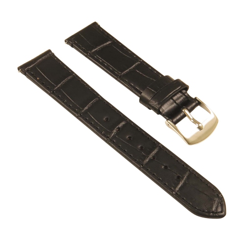 STRAPSCO  Crocodile Embossed Ladies Leather Watch Band - Quick Release Women's Strap - 18MM In Black