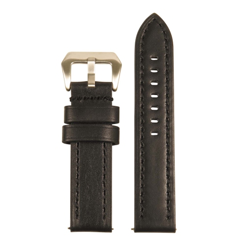 StrapsCo Heavy Duty Men's Leather Watch Band w/ Stitching - Quick Release Strap - 20mm Black