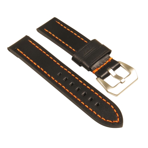 StrapsCo Heavy Duty Men's Leather Watch Band w/ Stitching - Quick Release Strap - 20mm Black & Orange
