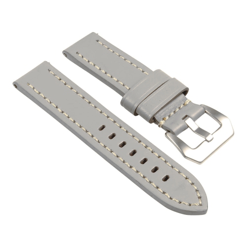 StrapsCo Heavy Duty Men's Leather Watch Band w/ Stitching - Quick Release Strap - 26mm Grey & White