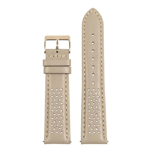 StrapsCo Perforated GT Rally Racing Leather Watch Band - Quick Release Strap - 22mm Grey & White