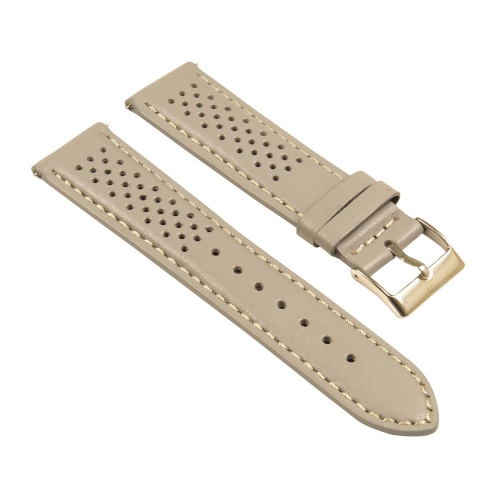 StrapsCo Perforated GT Rally Racing Leather Watch Band - Quick Release Strap - 22mm Grey & White