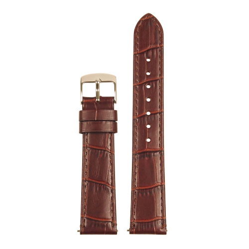 StrapsCo Crocodile Embossed Ladies Leather Watch Band - Quick Release Women's Strap - 14mm Brown