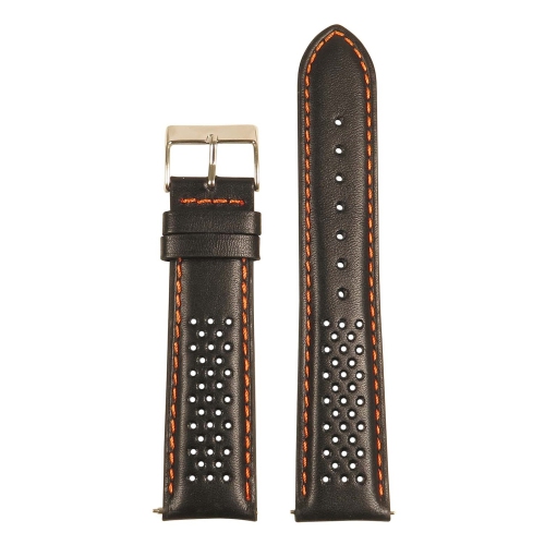 StrapsCo Perforated GT Rally Racing Leather Watch Band - Quick Release Strap - 22mm Black & Orange