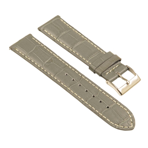 StrapsCo Crocodile Embossed Men's Croc Leather Watch Band - Quick Release Strap - 24mm Grey & White