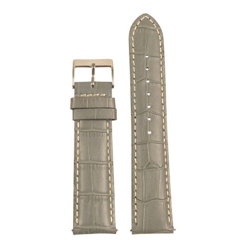StrapsCo Crocodile Embossed Men's Croc Leather Watch Band - Quick Release Strap - 24mm Grey & White