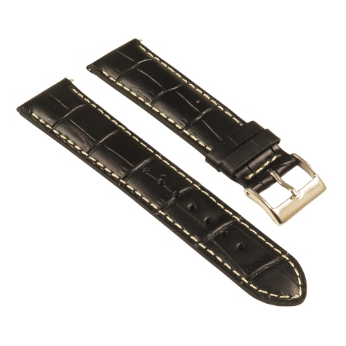 StrapsCo Crocodile Embossed Men's Croc Leather Watch Band - Quick Release Strap - 22mm Black & White