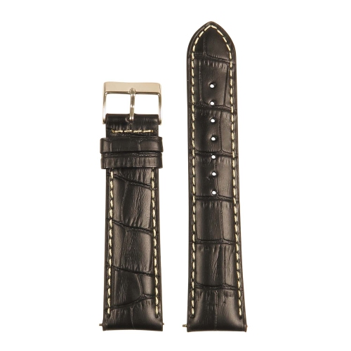 StrapsCo Crocodile Embossed Men's Croc Leather Watch Band - Quick Release Strap - 22mm Black & White