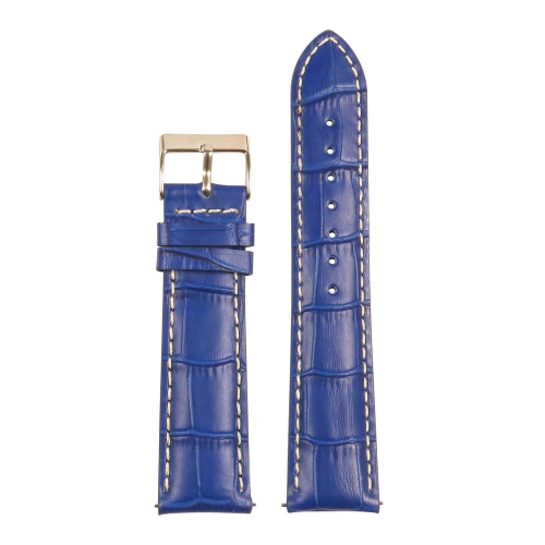 StrapsCo Crocodile Embossed Men's Croc Leather Watch Band - Quick Release Strap - 16mm Blue & White