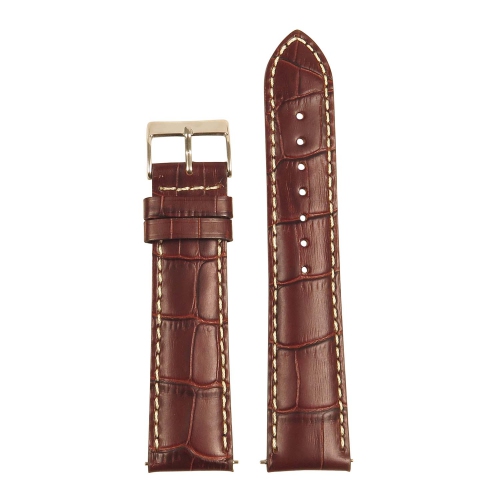 StrapsCo Crocodile Embossed Men's Croc Leather Watch Band - Quick Release Strap - 18mm Brown & White