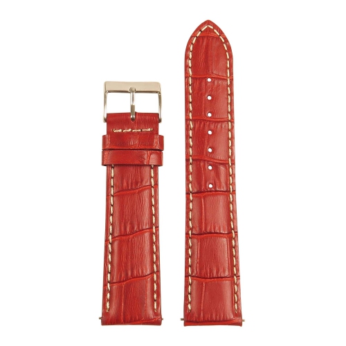 StrapsCo Crocodile Embossed Men's Croc Leather Watch Band - Quick Release Strap - 16mm Red & White