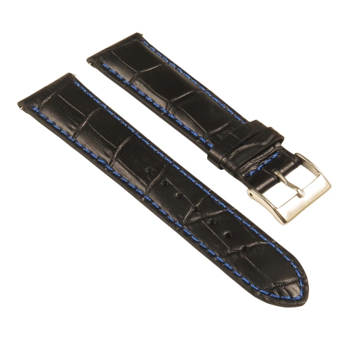 StrapsCo Crocodile Embossed Men's Croc Leather Watch Band - Quick Release Strap - 22mm Black & Blue