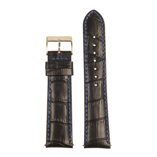 StrapsCo Crocodile Embossed Men's Croc Leather Watch Band - Quick Release Strap - 24mm Black & Blue