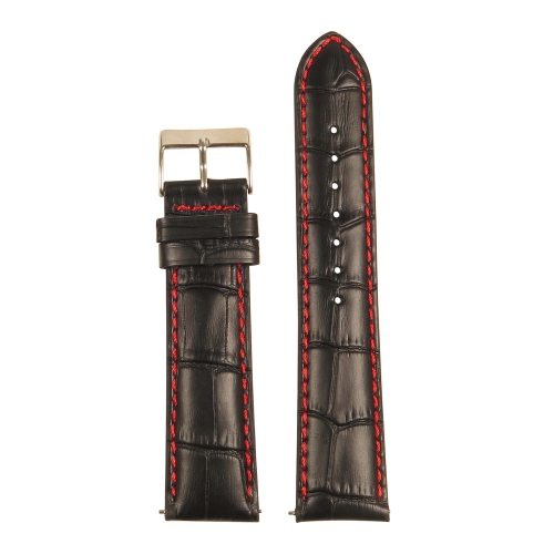 StrapsCo Crocodile Embossed Men's Croc Leather Watch Band - Quick Release Strap - 20mm Black & Red