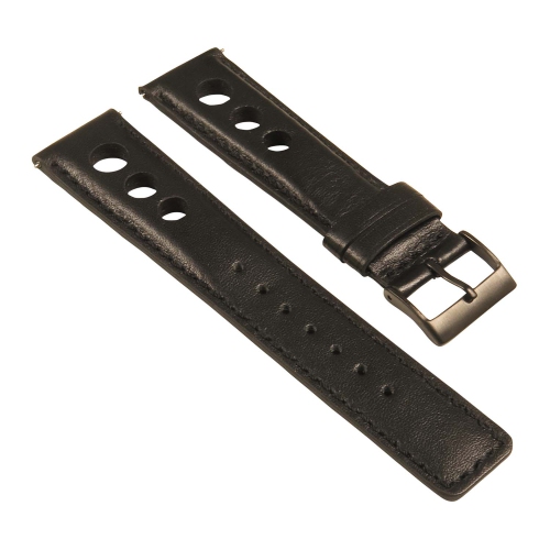 StrapsCo GT Rally Holes Racing Leather Watch Band - Quick Release Strap - 18mm Black
