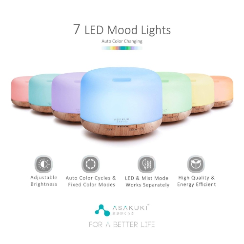 500ml Premium, Essential Oil Diffuser, 5 In 1 Fragrant Oil Humidifier, Timer and Auto-Off Switch, 7 LED Light Colors