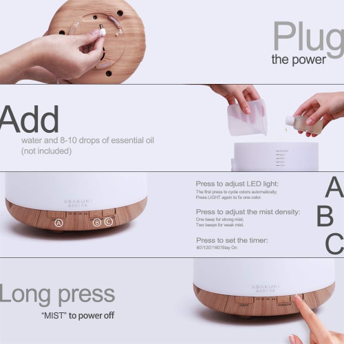 500ml Premium, Essential Oil Diffuser, 5 In 1 Fragrant Oil Humidifier, Timer and Auto-Off Switch, 7 LED Light Colors