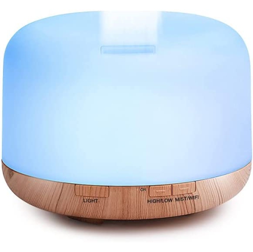 Humidificateur intelligent Wi-Fi compatible avec Alexa; diffuseur ultrasonique pour aromathérapie avec bois de 500 ml