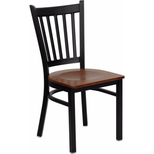 FLASH FURNITURE  Hercules Series Black Vertical Back Metal Restaurant Chair With Cherry Wood Seat It’s very well build