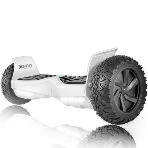 Planche gyroscopique tout-terrain robuste XPRIT avec pneus de 8.5 po, portée jusqu’À 9 KM, Bluetooth, certification UL2272 - Blanc