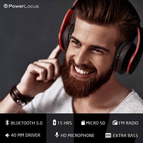 Casque d'écoute Bluetooth PowerLocus, casque d'écoute stéréo sans fil pliable et casque d'écoute avec fil avec micro intégré, micro SD/TF, FM pour
