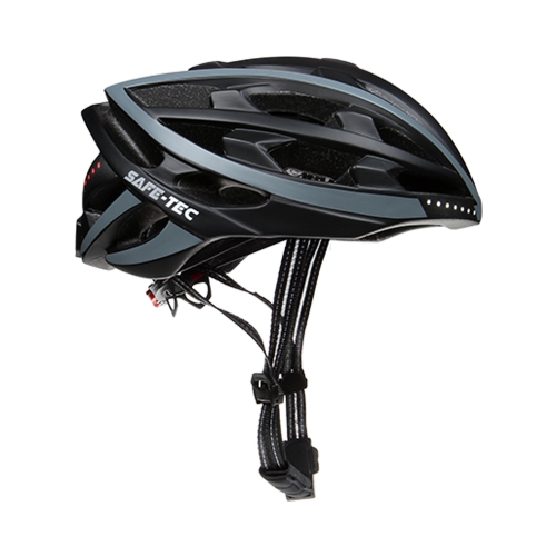 Medium Safe-Tec Smart Helmet: Sensor Controlled Brake Light Function, Head Lights, Turn Signals - Black/Grey