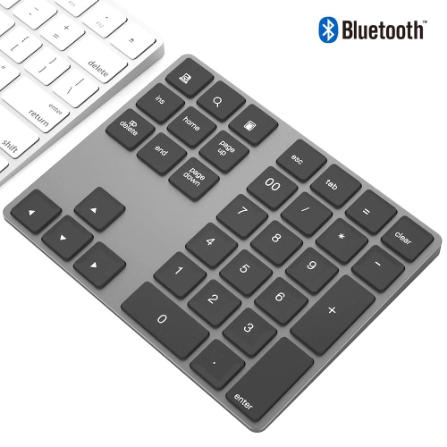 Rechargeable Bluetooth Numeric Keypad – Portable Slim 34-Key Wireless Pad Compatible with PC Android iOS Tablets MacBook