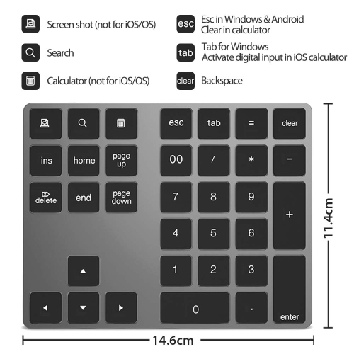 Rechargeable Bluetooth Numeric Keypad – Portable Slim 34-Key Wireless Pad Compatible with PC Android iOS Tablets MacBook
