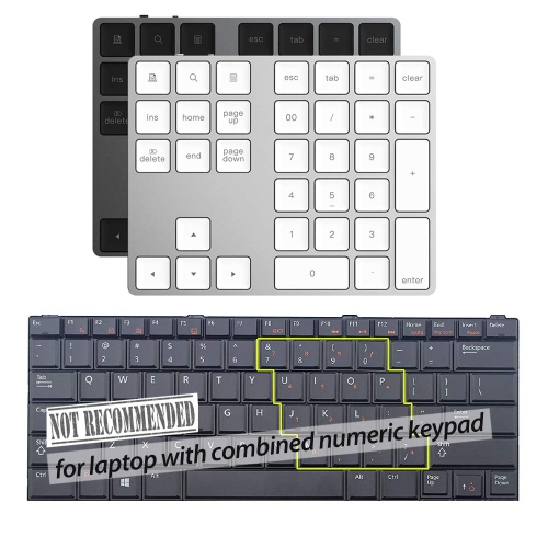 Rechargeable Bluetooth Numeric Keypad – Portable Slim 34-Key Wireless Pad Compatible with PC Android iOS Tablets MacBook