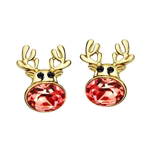 CRYSTALLINE JEWEL  14K Plated Reindeer Stud Earrings In Gold