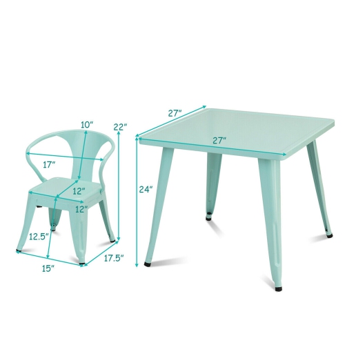 Gymax 3 Pcs Kids Dining Set Square Table & 2 Tolix Armchairs Play Learn Activity Home