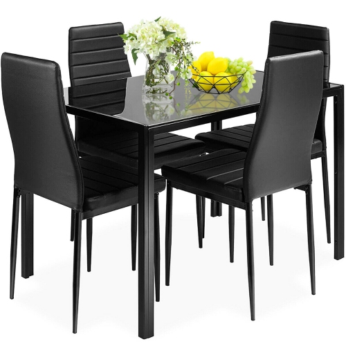 Gymax 5 Piece Table Chair Kitchen Dining Set Furniture Glass Metal