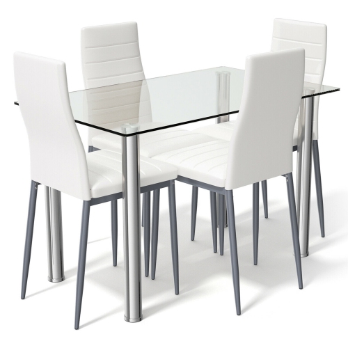 Gymax 5 Piece Table Chair Dining Set Glass Metal Kitchen Furniture
