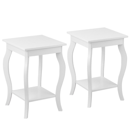 Gymax Set of 2 Accent Side Table Sofa End Table Nigh stand Coffee Table w/ Shelf White