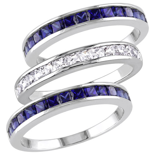 Amour Gemstones Basics Blue Princess Created Sapphire Ring Set in Sterling Silver - Size 6