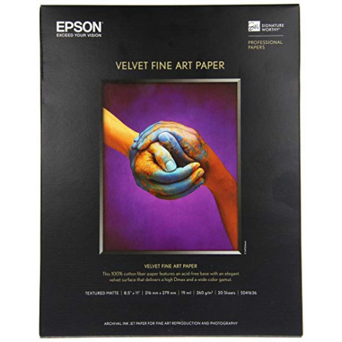 Epson – papier d’art velours fin 8.5 x 11 po, 20 feuilles