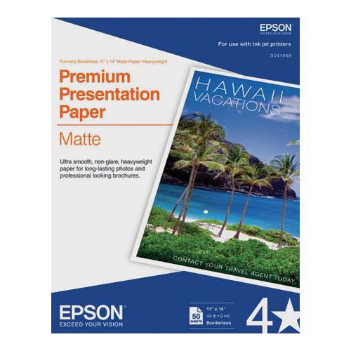 Epson 11"x14" Premium Borderless Presentation Matte Paper, 50 Sheets -