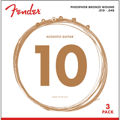 Fender Phosphor Bronze Acoustic Guitar Strings - Ball End, 10-48, 3 Pack