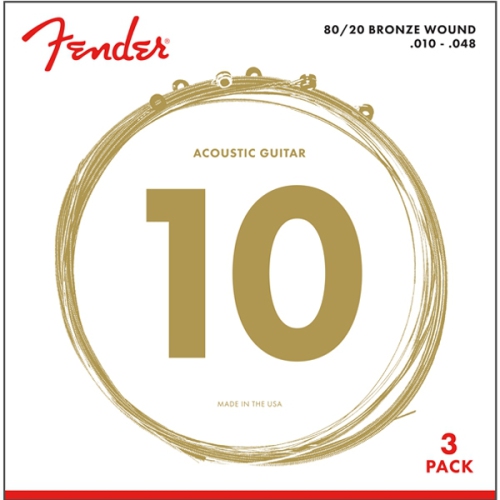 Fender 80/20 Bronze Acoustic Guitar Strings - Ball End, 10-48, 3 Pack