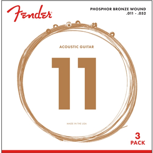 Fender Phosphor Bronze Acoustic Guitar Strings - Ball End, 11-52, 3 Pack