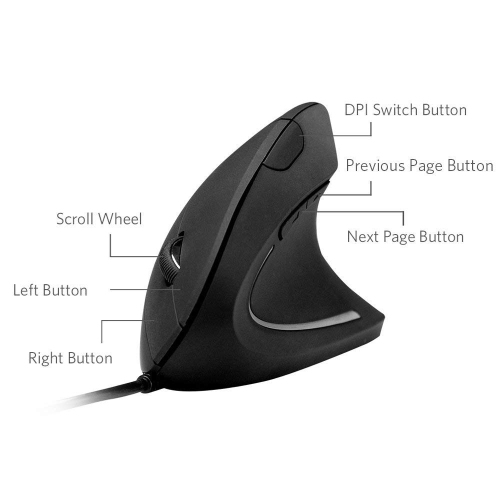 Anker Ergonomic Optical USB Wired Vertical Mouse 1000/1600 DPI, 5 Buttons CE100