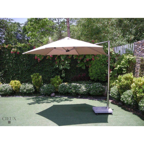Cieux Marseille Sunbrella Spectrum Mushroom Outdoor Patio Cantilever Umbrella with Marble Base on Castors