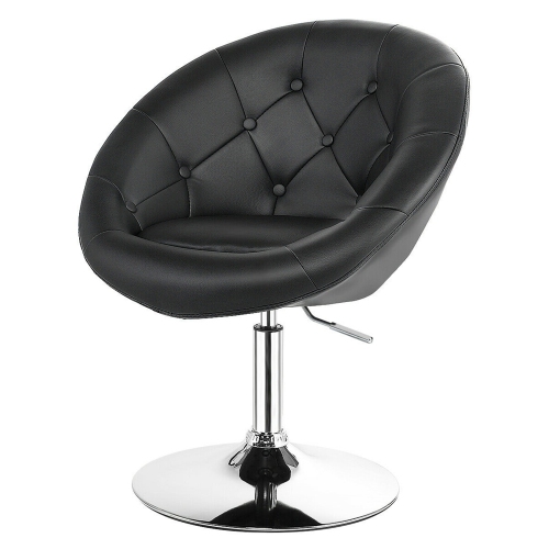 GYMAX  Pu Leather Adjustable Modern Chair Swivel Round Tufted Back In Black