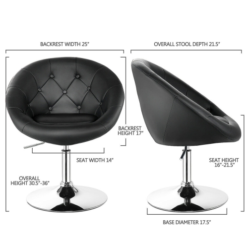 Gymax PU Leather Adjustable Modern Chair Swivel Round Tufted Back Black