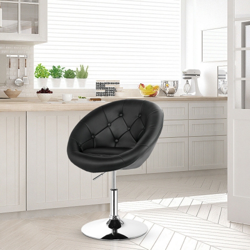 Gymax PU Leather Adjustable Modern Chair Swivel Round Tufted Back Black