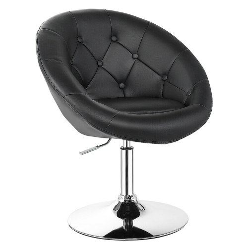 Gymax PU Leather Adjustable Modern Chair Swivel Round Tufted Back Black