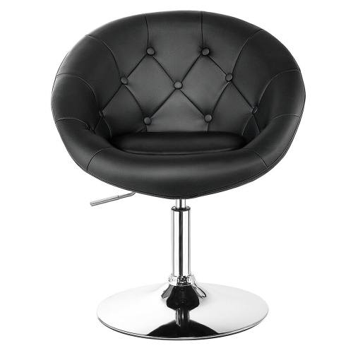 Gymax PU Leather Adjustable Modern Chair Swivel Round Tufted Back Black