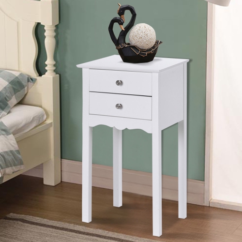 GYMAX  Side Table End Accent Table Night Stand W/ 2 Drawers Furniture In White