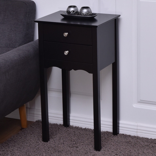 Gymax 2 PCS Side Table End Accent Table Night Stand W/ 2 Drawers Black